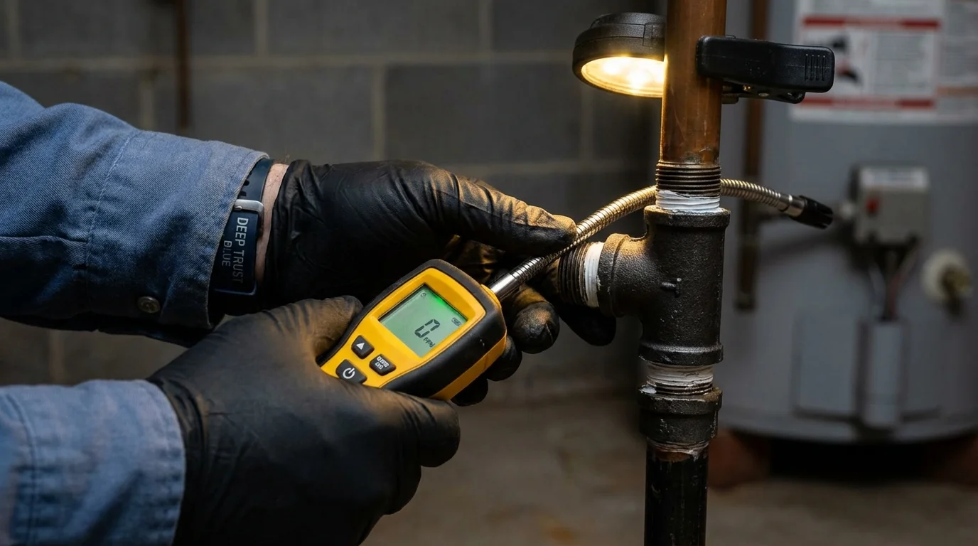Gas leak detection with electronic sniffer by Johns Plumbing LLC in Britton